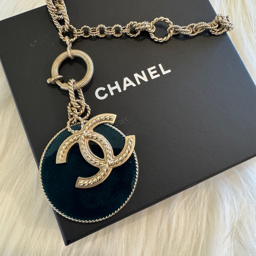 Chanel CC & #5 Charm Necklace - Champagne Goldtone